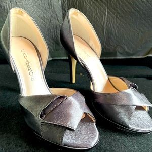 Slate, open toed, glittery heels